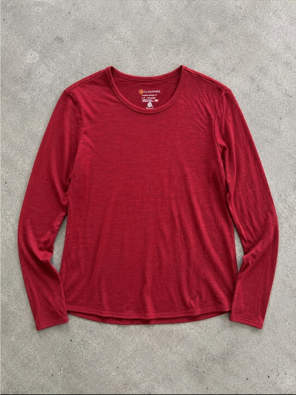Cloudveil 100% Merino Wool Long Sleeve Shirt Woman Large Red Performance Hiking